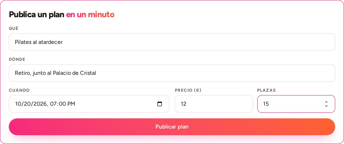 El formulario de MisPlazas con un plan de pilates ya escrito